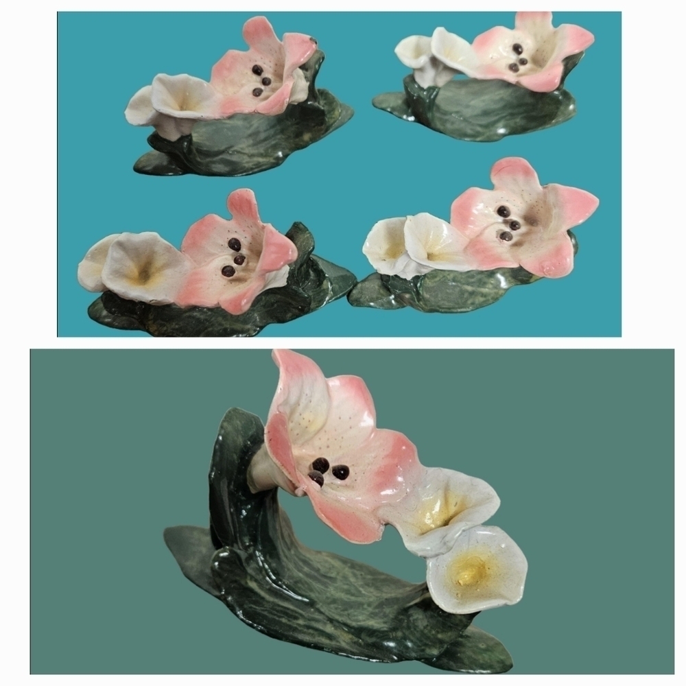 Vintage Set of 4 Pink/White Porcelain Napkin Holders